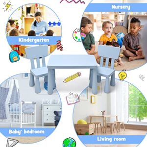 HONEY JOY Kids Table and Chair Set, Plastic Children Activity Table and 2 Chairs for Art Craft, Easy-Clean Tabletop, 3-Piece Toddler Furniture Set for Daycare Playroom, Gift for Boys Girls(Blue)