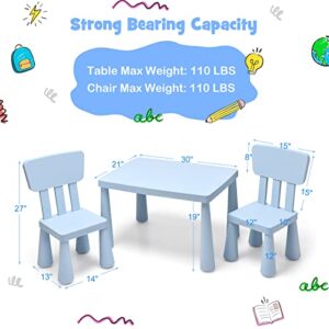 HONEY JOY Kids Table and Chair Set, Plastic Children Activity Table and 2 Chairs for Art Craft, Easy-Clean Tabletop, 3-Piece Toddler Furniture Set for Daycare Playroom, Gift for Boys Girls(Blue)