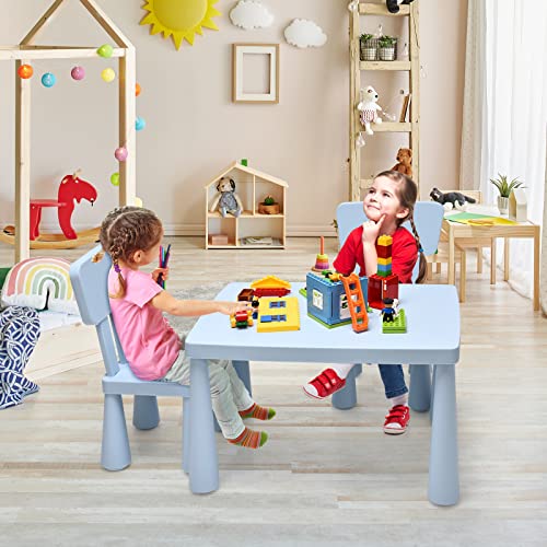 HONEY JOY Kids Table and Chair Set, Plastic Children Activity Table and 2 Chairs for Art Craft, Easy-Clean Tabletop, 3-Piece Toddler Furniture Set for Daycare Playroom, Gift for Boys Girls(Blue)