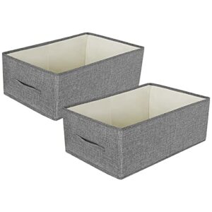 valease 2-pack linen fabric storage bin for shelves(no lid)，washable storage box containers baskets cube with handles for bedroom,closet organizer,office,living room,nursery (grey, small)