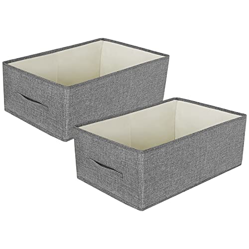 Valease 2-Pack Linen Fabric Storage Bin for Shelves(No Lid)，Washable Storage Box Containers Baskets Cube with Handles for Bedroom,Closet Organizer,Office,Living Room,Nursery (Grey, Small)