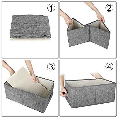 Valease 2-Pack Linen Fabric Storage Bin for Shelves(No Lid)，Washable Storage Box Containers Baskets Cube with Handles for Bedroom,Closet Organizer,Office,Living Room,Nursery (Grey, Small)