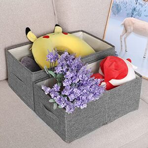 Valease 2-Pack Linen Fabric Storage Bin for Shelves(No Lid)，Washable Storage Box Containers Baskets Cube with Handles for Bedroom,Closet Organizer,Office,Living Room,Nursery (Grey, Small)