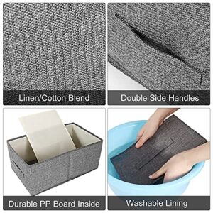 Valease 2-Pack Linen Fabric Storage Bin for Shelves(No Lid)，Washable Storage Box Containers Baskets Cube with Handles for Bedroom,Closet Organizer,Office,Living Room,Nursery (Grey, Small)