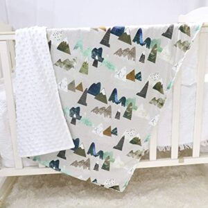 Fitted Crib Sheet Boys Organic Cotton Crib Sheet and Baby Blankets, Montains Minky Toddler Blanket for Boys Girls