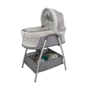trubliss baby 2-in-1 journey convertible infant bassinet crib sleeper with nightlight, vibrations, lullabies, and nature noises, soft grey