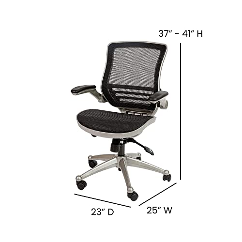 Flash Furniture Warfield Mid-Back Transparent Black Mesh Executive Swivel Office Chair with Graphite Silver Frame and Flip-Up Arms