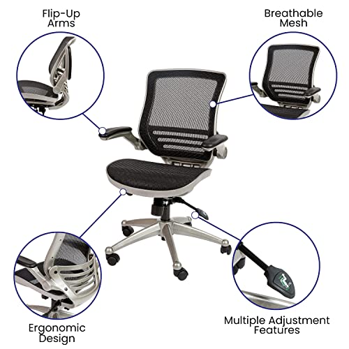 Flash Furniture Warfield Mid-Back Transparent Black Mesh Executive Swivel Office Chair with Graphite Silver Frame and Flip-Up Arms