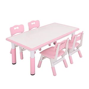 unicoo - kids study table and chairs set, height adjustable plastic children art desk with 4 seats, kids multi activity table set (kids table 5 piece set - by-120-wp)