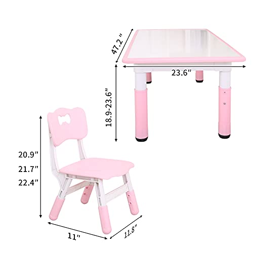 UNICOO - Kids Study Table and Chairs Set, Height Adjustable Plastic Children Art Desk with 4 Seats, Kids Multi Activity Table Set (Kids Table 5 Piece Set - BY-120-WP)