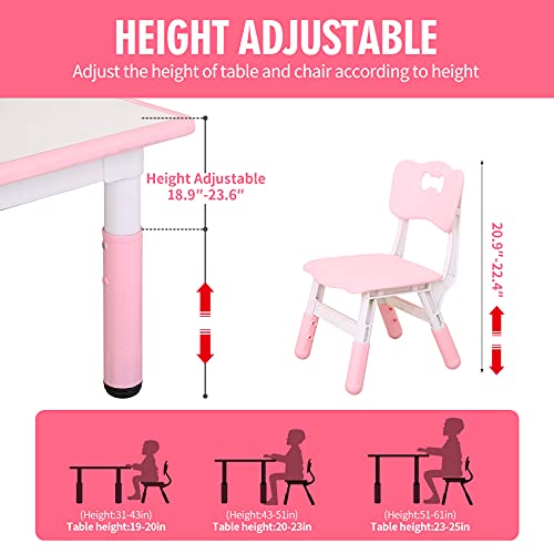 UNICOO - Kids Study Table and Chairs Set, Height Adjustable Plastic Children Art Desk with 4 Seats, Kids Multi Activity Table Set (Kids Table 5 Piece Set - BY-120-WP)