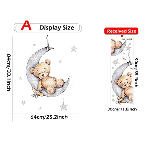 Teddy Bear Sleeping on The Moon and Stars Wall Stickers for Kids Baby Room Interior Decoration Wall Decals (Teddy Bear)