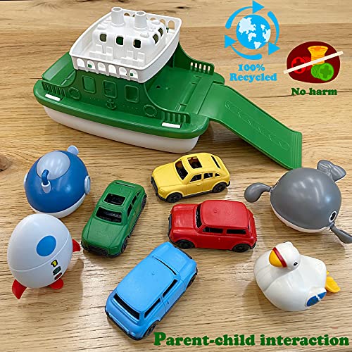 OKGIUGN Ferry Boat Toys Set with 4 Cars and 4 Wind Up Bath Swimming Toys, Kids Bath Toy Floating Vehicle Whales Submarines Swans Rockets, Bathtub Bathroom Pool Beach Toys for Toddlers Boys Girls Kids