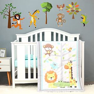 baby bees 3 pieces jungle party crib bedding sets for boys and girls | baby bedding set of crib fitted sheet, quilt for standard size crib