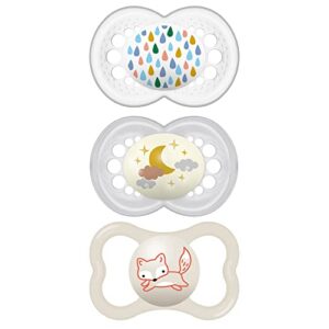 mam variety pack baby pacifier, includes 3 types of pacifiers, nipple shape helps promote healthy oral development, 6-16 months, unisex, 3 count (pack of 1)