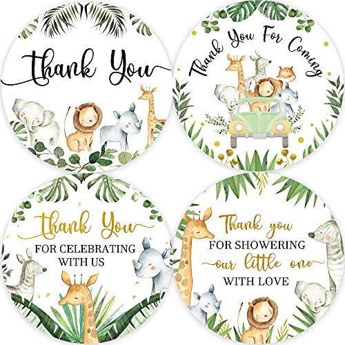 80 Jungle Safari Thank You Stickers, Baby Shower Thank You Stickers, Wild Animals Birthday Party Favor Label Decorations(2 Inch)