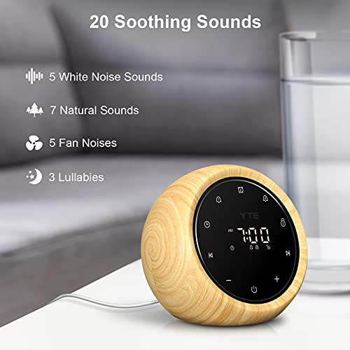 YTE White Noise Machine with Alarm Clock, 20 High Fidelity Soothing Sounds, Full Touch Control, Timer and Memory Function, Sleep Sound Machine for Baby, Adults, Home and Office