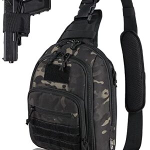 DBTAC Tactical Bag Shoulder Chest Pack with Sling for Concealed Carry of Handgun (Black Camo)