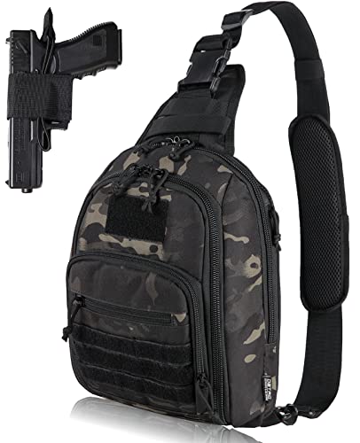 DBTAC Tactical Bag Shoulder Chest Pack with Sling for Concealed Carry of Handgun (Black Camo)