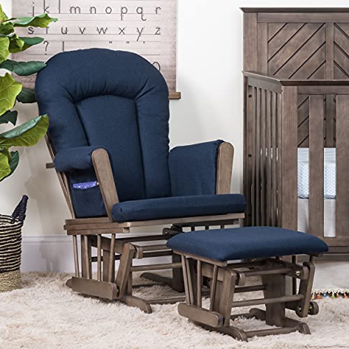 Forever Eclectic by Child Craft Tranquil Glider Rocker and Ottoman Set (Cocoa Bean/Navy Herringbone)