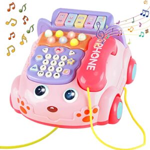 baby phone toy,baby toy phone cartoon baby piano music light toy children pretend phone, kids cell phone girl with light parent-child interactive toy gift game boy girl early education gift pink