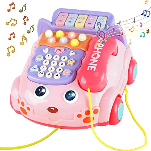 Baby Phone Toy,Baby Toy Phone Cartoon Baby Piano Music Light Toy Children Pretend Phone, Kids Cell Phone Girl with Light Parent-Child Interactive Toy Gift Game Boy Girl Early Education Gift Pink