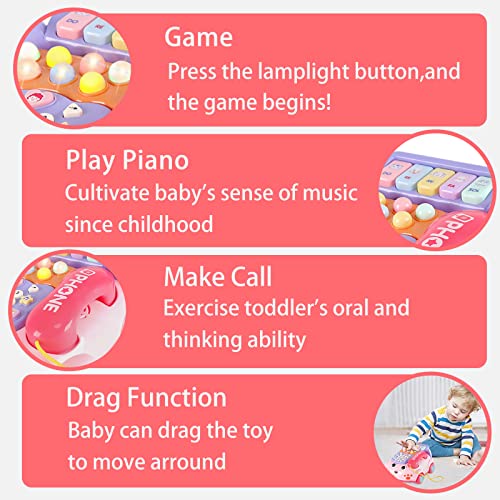 Baby Phone Toy,Baby Toy Phone Cartoon Baby Piano Music Light Toy Children Pretend Phone, Kids Cell Phone Girl with Light Parent-Child Interactive Toy Gift Game Boy Girl Early Education Gift Pink