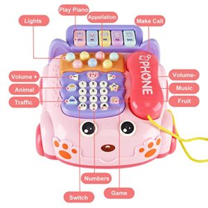 Baby Phone Toy,Baby Toy Phone Cartoon Baby Piano Music Light Toy Children Pretend Phone, Kids Cell Phone Girl with Light Parent-Child Interactive Toy Gift Game Boy Girl Early Education Gift Pink
