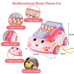 Baby Phone Toy,Baby Toy Phone Cartoon Baby Piano Music Light Toy Children Pretend Phone, Kids Cell Phone Girl with Light Parent-Child Interactive Toy Gift Game Boy Girl Early Education Gift Pink