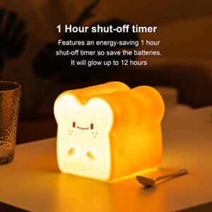 MIVANI Baby Night Light, Cute Bread Toast Lamp for Kids Room, Timer Auto Shutoff, AAA Battery Operated, Silicone LED Nightlight, Kawaii Bedroom Decor, Birthday Gifts for Teen Girls