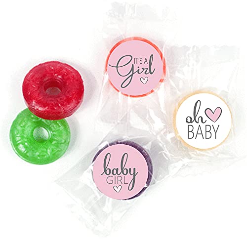 270 PCS Pink Baby Shower Stickers, 6 Design Self Adhesive Circle Label Stickers,Baby Shower Envelope Seals Candy Stickers,Baby Shower Party Chocolate Stickers,Candy Stickers.（012）