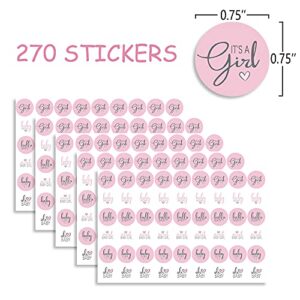 270 PCS Pink Baby Shower Stickers, 6 Design Self Adhesive Circle Label Stickers,Baby Shower Envelope Seals Candy Stickers,Baby Shower Party Chocolate Stickers,Candy Stickers.（012）