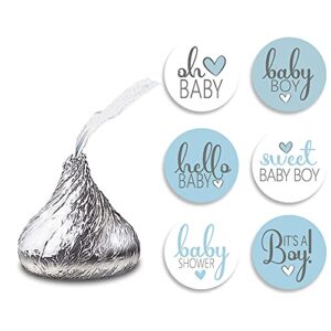270 pcs blue baby shower stickers, 6 design self adhesive circle label stickers,  baby shower envelope seals candy stickers，baby shower party chocolate stickers,candy stickers.（015）