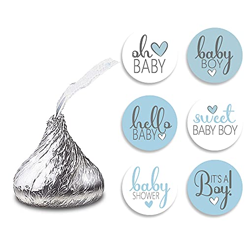 270 PCS Blue Baby Shower Stickers, 6 Design Self Adhesive Circle Label Stickers,  Baby Shower Envelope Seals Candy Stickers，Baby Shower Party Chocolate Stickers,Candy Stickers.（015）