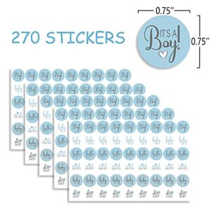 270 PCS Blue Baby Shower Stickers, 6 Design Self Adhesive Circle Label Stickers,  Baby Shower Envelope Seals Candy Stickers，Baby Shower Party Chocolate Stickers,Candy Stickers.（015）