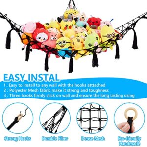 LinXius Stuffed Animal Hammock, Net for Stuffed Animals, Jumbo Toy Hammock for Stuff Animals Plush Toy Storage Corner Hanging Wall Net Large Boho Corner Teddy Bear Net for Kids Black