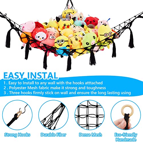 LinXius Stuffed Animal Hammock, Net for Stuffed Animals, Jumbo Toy Hammock for Stuff Animals Plush Toy Storage Corner Hanging Wall Net Large Boho Corner Teddy Bear Net for Kids Black