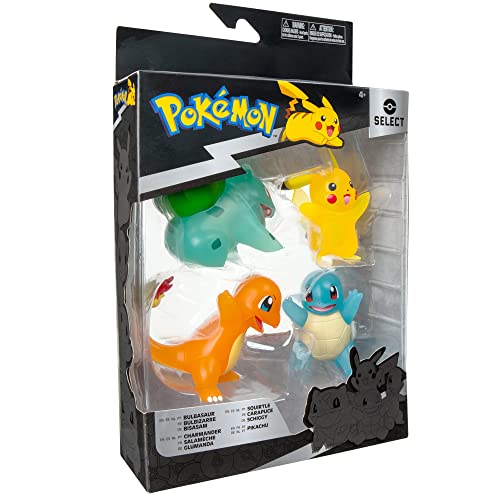 Pokemon Battle Figure 4 Pack - Translucent Figures Features 3-Inch Pikachu, Charmander, Bulbasaur, Squirtle - Authentic Details