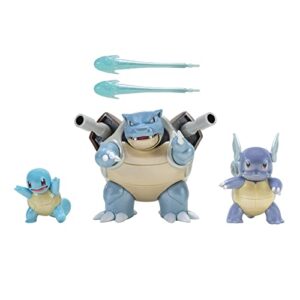 pokemon select evolution 3 pack - features 2-inch squirtle, 3-inch wartortle & 4.5-inch blastoise battle figures - authentic details