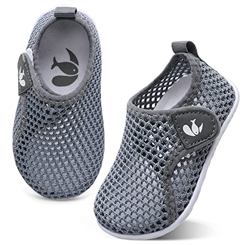 Toddler Water Shoes Toddler Swim Shoes Quick Dry Slip On Sneakers for Beach Pool Mesh Grey 12-18 Months Infant