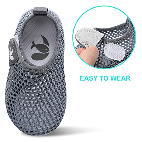 Toddler Water Shoes Toddler Swim Shoes Quick Dry Slip On Sneakers for Beach Pool Mesh Grey 12-18 Months Infant