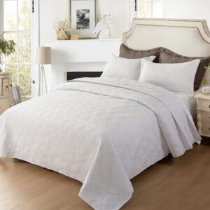 hygge hush summer quilt set, twin size pure white l pattern 2 pieces oversized modern style bedspread set for all season (1 quilt & 1 pillow shams)