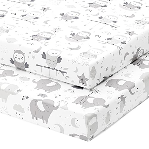 Mini Portable Crib Sheets Fitted for 24 x 38 Inch Mattress – Compatible with Dream on Me, Delta Porta Crib and Arms Reach Ideal Cosleeper – 2 Pack