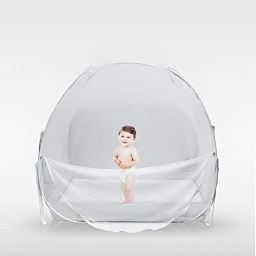IzyBaby Baby Crib Tent - See Through Mesh Crib Net - Pop-Up Crib Tent - Crib Tent to Keep Baby from Climbing Out - Premium Toddler Crib Canopy - Transparent White