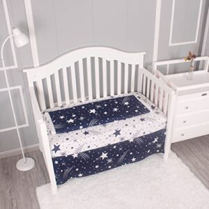 Belsden 3 Piece Crib Bedding Set for Baby Boys Girls, Classic Nursery Bedding Essential Including Comforter, Crib Sheet and Crib Skirt, Ultra Soft Cozy, Space Star Navy