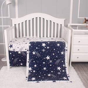 Belsden 3 Piece Crib Bedding Set for Baby Boys Girls, Classic Nursery Bedding Essential Including Comforter, Crib Sheet and Crib Skirt, Ultra Soft Cozy, Space Star Navy