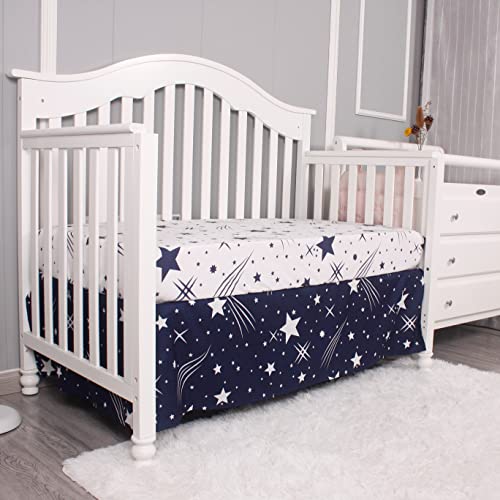 Belsden 3 Piece Crib Bedding Set for Baby Boys Girls, Classic Nursery Bedding Essential Including Comforter, Crib Sheet and Crib Skirt, Ultra Soft Cozy, Space Star Navy