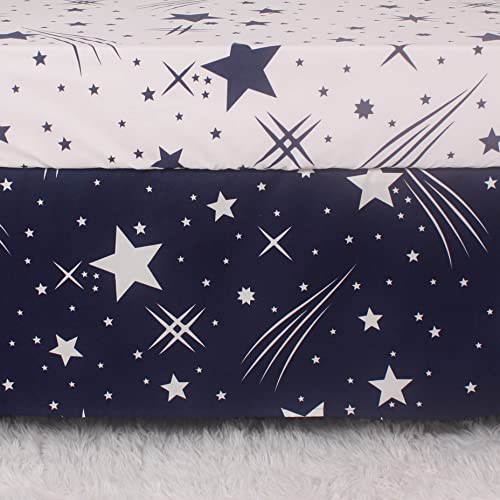 Belsden 3 Piece Crib Bedding Set for Baby Boys Girls, Classic Nursery Bedding Essential Including Comforter, Crib Sheet and Crib Skirt, Ultra Soft Cozy, Space Star Navy