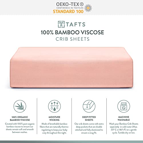 TAFTS Bamboo Crib Sheet Fitted, Girls Boys & Unisex 100% Organic Bamboo Crib Sheet for Standard Crib and Toddler Mattress, Luxuriously Soft, Cool, 360 Elasticized, (28" x 52" Blush)