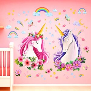 DECOWALL SG-2105 Large Unicorn Wall Stickers Rainbow Kids Colorful Decals Removable for Girls Nursery Bedroom Living Room Art Home Decor Decoration Toddler Little Princess Childrens